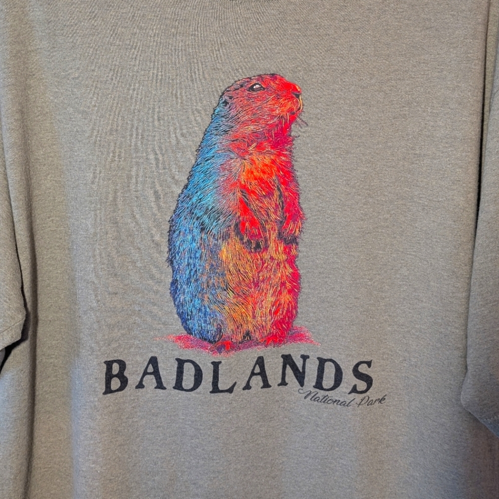 Badlands National Park Men's T-shirt Prairie Dog Green & Rainbow XL
